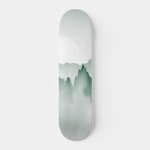 Skate Paisagem de Montanha com Aquarela Pintada à Mão