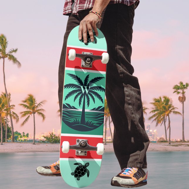 Skate Palm Tree Turtle Silhouette Red Green Initial (Criador carregado)