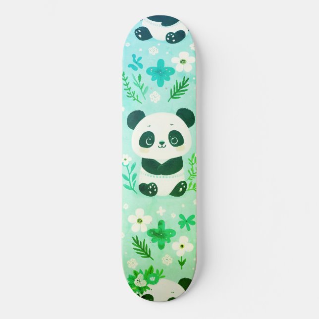 Skate Panda Bear Pattern Green Impressão (Frente)