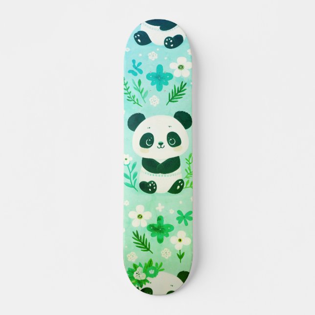 Skate Panda Bear Pattern Green Impressão (Frente)