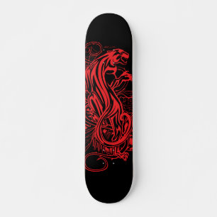 Skate Pantera Vermelha Sólida Estilo Tatuagem Gótica Neg