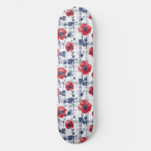 Skate Papagaios vermelhos com folhas azuis em azul contr