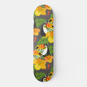 Skate Pássaro Toucano Laranja Flores Tropicais Folhas V