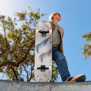 Skate Pássaros de Amor Romântico no Ramo de Cerejeira em