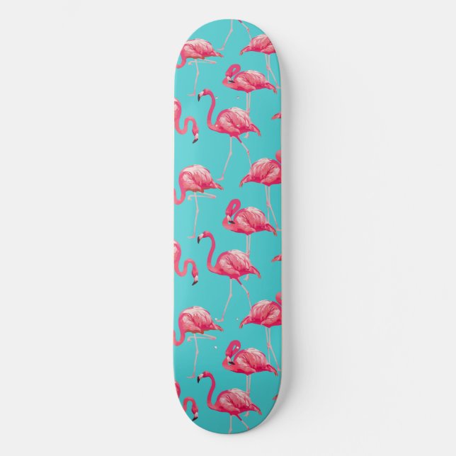 Skate Pássaros flamingos cor-de-rosa com fundo de turque (Frente)