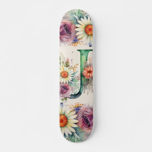 Skate Pastel Floral Watercolor Monograma J Fllowers Dais