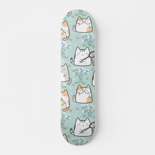 Skate Patterno Cute Kawaii Cats planta borboletas (Frente)