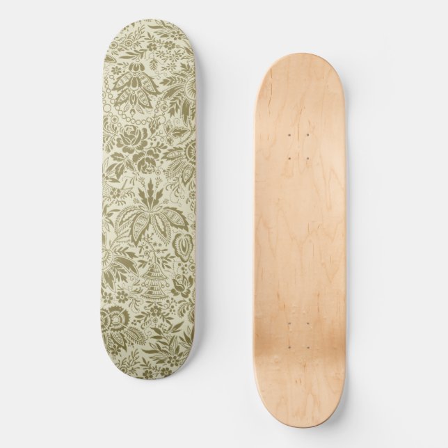 Skate Patterno Floral Verde Sage - Damasco Antiquado (Frente)