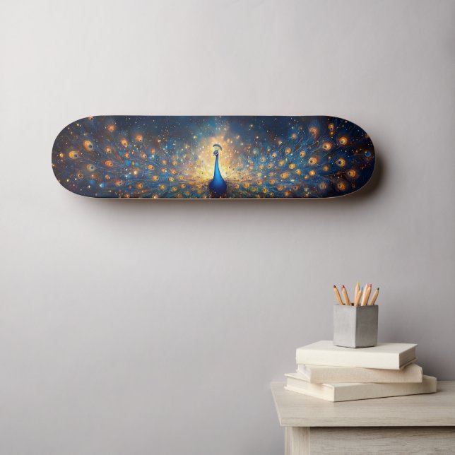 Skate Pavão Cósmico com Penas Estreladas (Arte de parede (Horz))