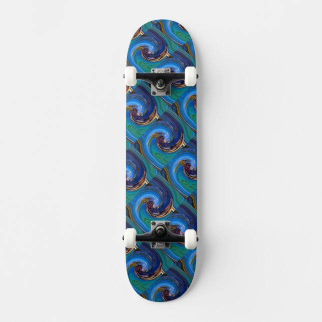 Skate Pavão de Pavão com Abstrato Verde Azul (Frente)