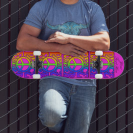 Skate Peace Forever Vintage Retro Rainbow Repete a rosa