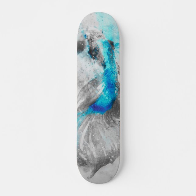 Skate Peixe Betta em Aquarela Cinza Azul Turquesa  (Frente)