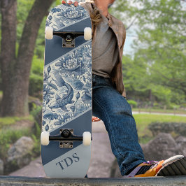Skate Peixe Koi e Lírio de Água Azul Monograma Chinoiser
