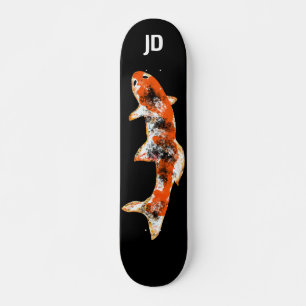 Skate Peixes Koi em Iniciais Personalizados Pretos