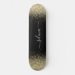 Skate Pena Brilho Monograma de Menina Dourado Preto