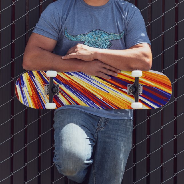 Skate Penas Geométricas de Abstrato Amarelo Azul (Ao ar livre 3)