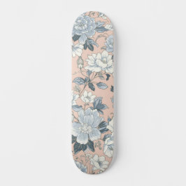 Skate Peônias Azuis Floral Botânico Vintage Pêssego