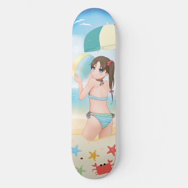 Skate Personagens de desenho animados de anime na praia (Frente)