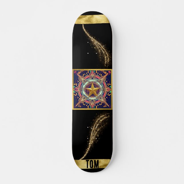 skate personalizado Abstrato preto e Dourado (Frente)
