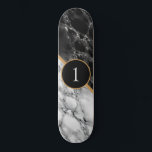 Skate Personalizado Número Personalizado ou Quadro Carta<br><div class="desc">Skateboards personalizadas com Design de mármore branco preto por MIGNED - Adicione seu número / ou ano - Idade / Carta / Mais - com Ferramenta de personalização! Boa Sorte - Seja Feliz :)</div>