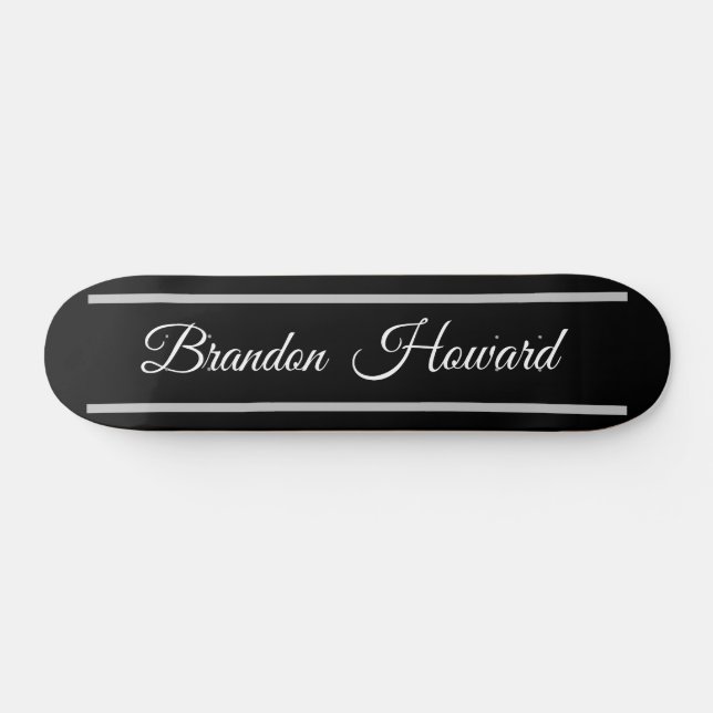 Skate Personalizado o nome branco preto elegante (Horz)