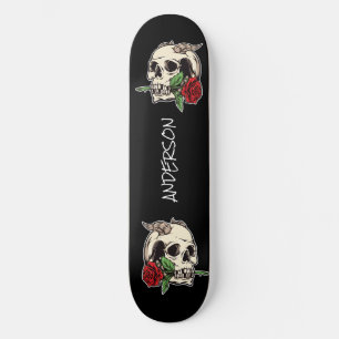 skate Personalizado Skull e Rosa