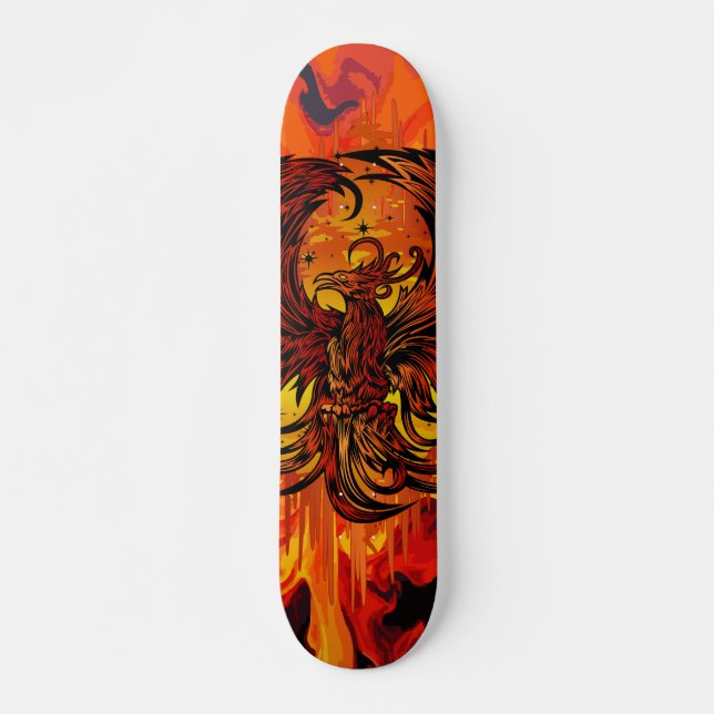 Skate Phoenix Rising Fire Art with Explosive Paint Flame (Frente)