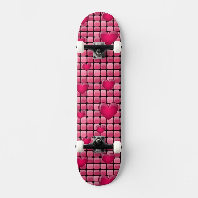 Skate Pilha cor-de-rosa com corações (Frente)