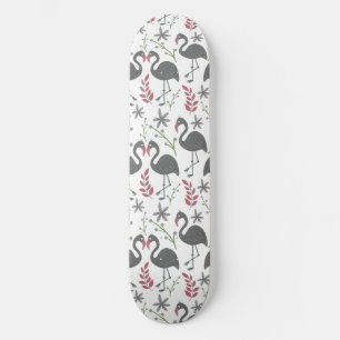 Skate Pink flamingo seamless pattern flowers, leaves