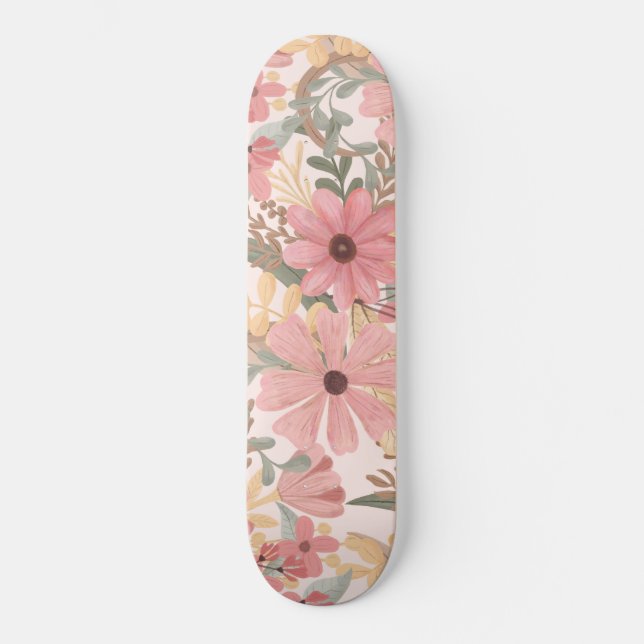 Skate Pink Sage Green Floral deixa padrão de aquarela (Frente)