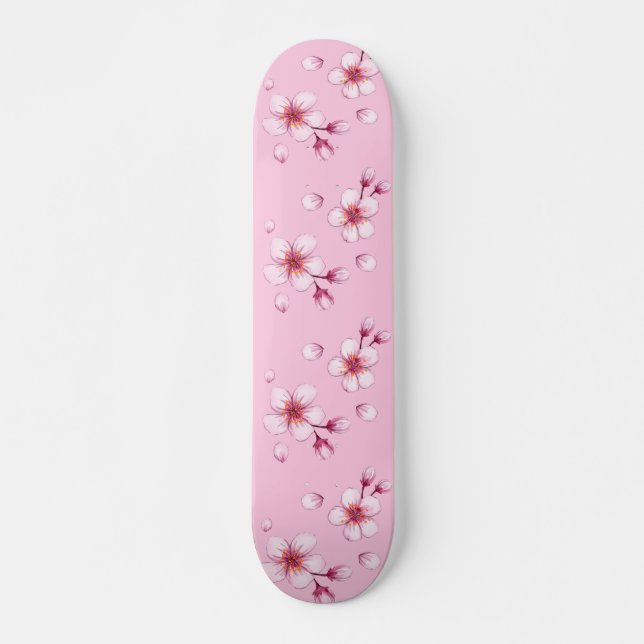 Skate Pink Watercolor Cherry Blossom Padrão (Frente)