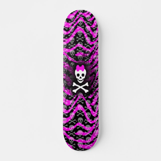 Skate Pink Zebra Skull Princess Skboard (Frente)