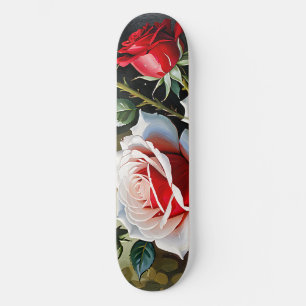 Skate Pintura a óleo de rosas rosa branco vermelho bonit
