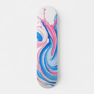 Skate Pintura Abstrata de Redemoinho de Tinta Rosa e Azu