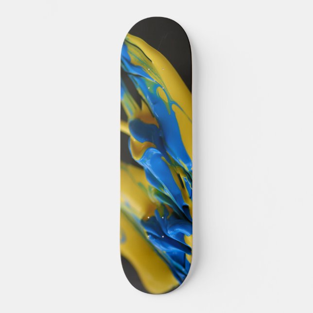 Skate Pintura amarela e azul em preto (Frente)