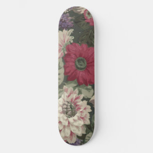 Skate Pintura de flores vintage vermelho rosa azul branc