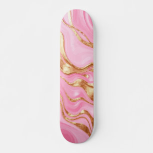 Skate Pintura de Mármore Rosa com Acentuação Dourada Abs