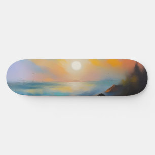 Skate Pintura de ondas de mar azul claro sob o sol