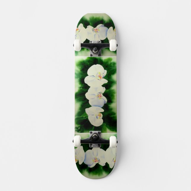 Skate Pintura de orquídea branca Elegante tropical (Frente)