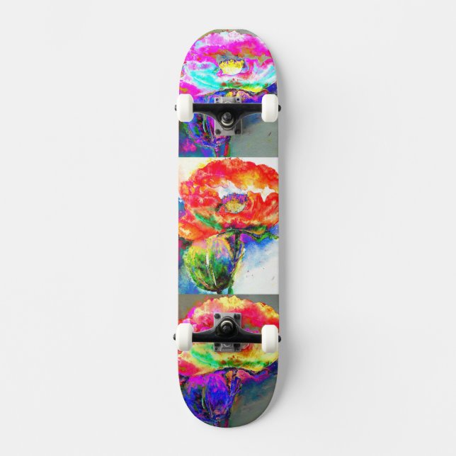 Skate Pintura floral de abstrato vermelho elegante (Frente)