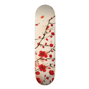 Skate Pintura oriental do estilo, flor da ameixa no