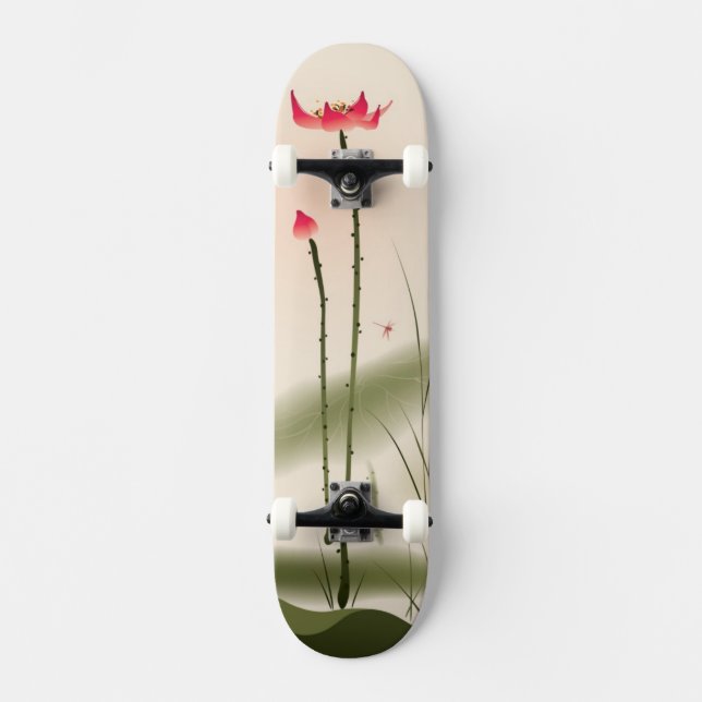 Skate Pintura oriental do estilo, Lotus alto (Frente)