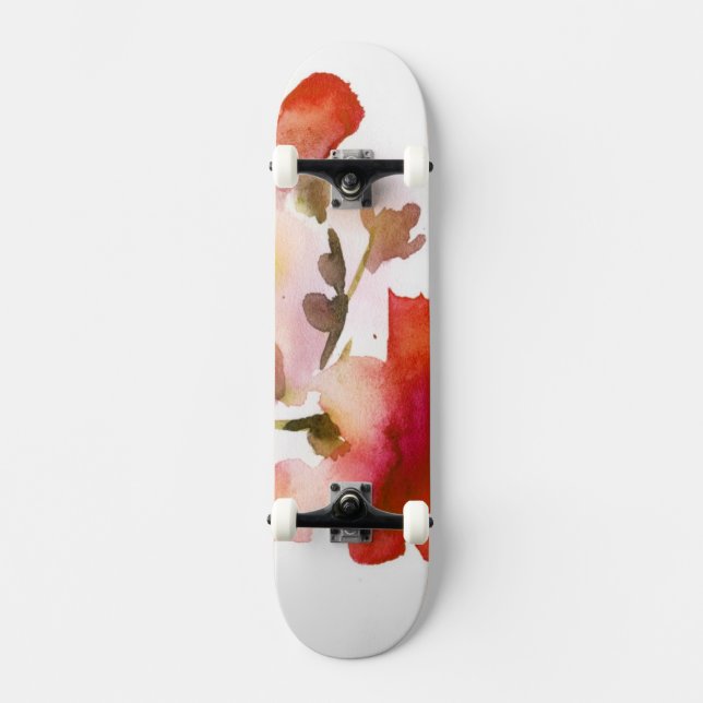 Skate Pinturas florais abstratas da aguarela (Frente)