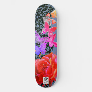 SKATE PLACA DE ESCALA NEGRA BOTÃO E ROSA