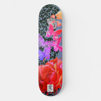 SKATE PLACA DE ESCALA NEGRA BOTÃO E ROSA