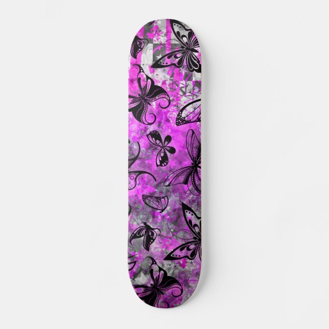 Skate Placa de Grafite de Borboleta Rosa (Frente)