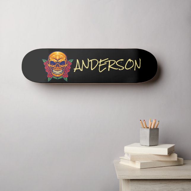 Skate Placa Skull do Ouro Personalizada (Arte de parede (Horz))