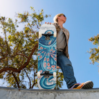 Skate Polvo Azul Tentáculos Mapa de Vintagem Arte Náutic