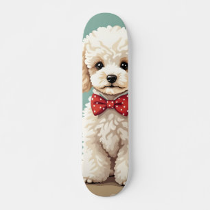 Skate Poodle branco adorável com gravata borboleta