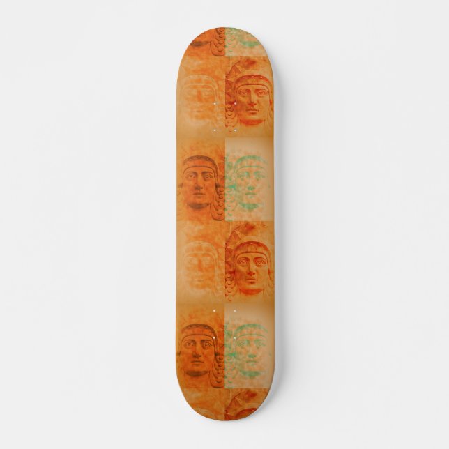 Skate Pop de Arte Laranja Deco Cabeça de Pedra (Frente)